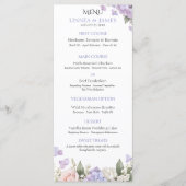 Lavendel Hydrangea Blush Roos Bruiloft Menu (Voorkant)