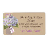 Lavendel Hydrangea Boeket Baby shower Label (Voorkant)
