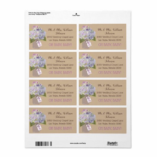 Lavendel Hydrangea Boeket Baby shower Label (Full Sheet)