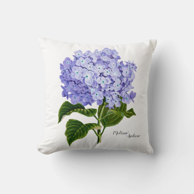 Lavendel Hydrangea Botanische Bloem Personalized Kussen (Voorkant)