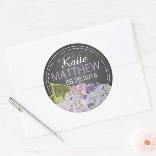 Lavendel Hydrangea Chalkboard Bruiloft Label (Envelop)