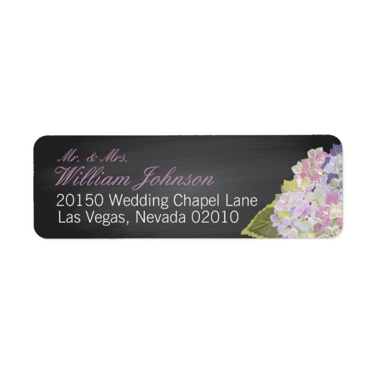 Lavendel Hydrangea Chalkboard Bruiloft Label (Voorkant)