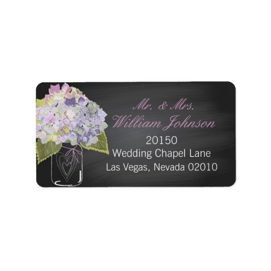 Lavendel Hydrangea Jar Chalkboard Wedding Label (Voorkant)