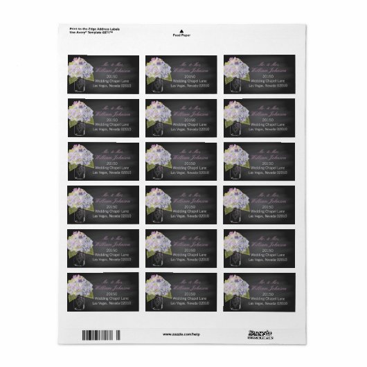 Lavendel Hydrangea Jar Chalkboard Wedding Label (Full Sheet)