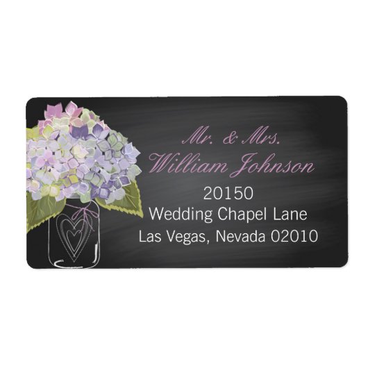Lavendel Hydrangea Jar Chalkboard Wedding Label (Voorkant)