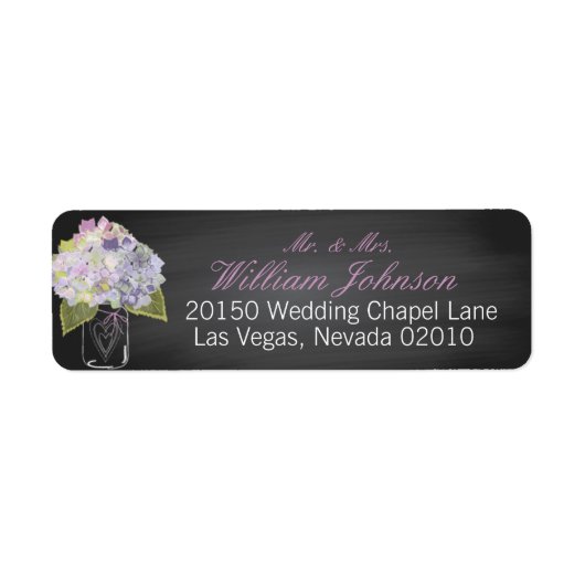Lavendel Hydrangea Jar Chalkboard Wedding Label (Voorkant)