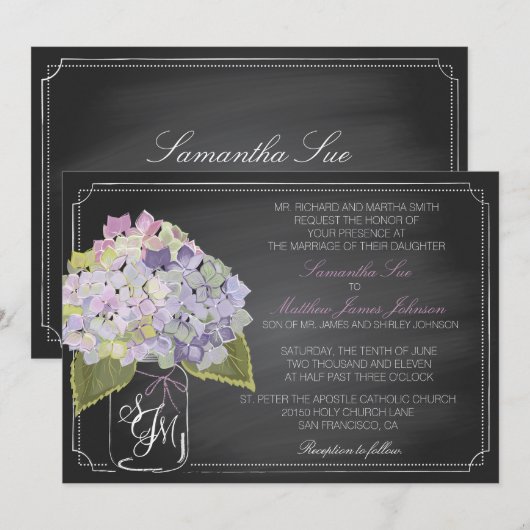 Lavendel Hydrangea Krijtbord Rustiek Huwelijk Kaart (Voorkant / Achterkant)