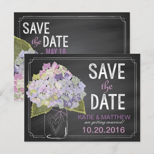 Lavendel Hydrangea schoolbord Bewaar de datum Aankondigingskaart (Voorkant / Achterkant)