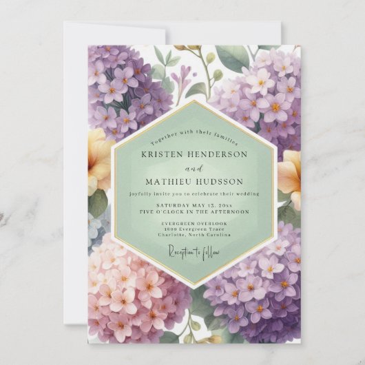 Lavendel Hydrangea Weide Bruiloft Kaart (Voorkant)