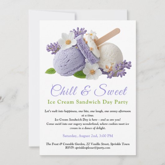 Lavendel Ice Cream Sandwich Day Waterverf Kaart (Voorkant)