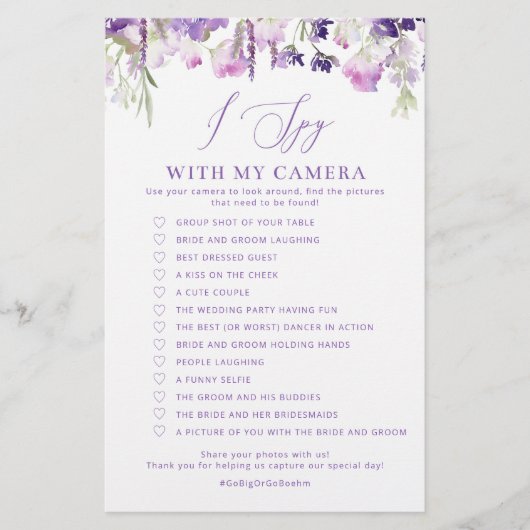 Lavendel Ik spion met mijn camera bruiloft spel (Voorkant)