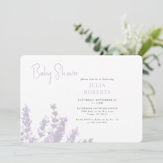Lavendel in bloei Baby shower horizontaal Kaart (Staand voorkant)