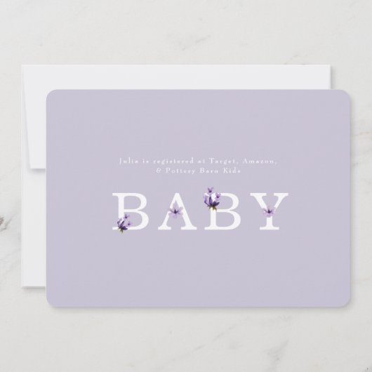 Lavendel in bloei Baby shower horizontaal Kaart (Achterkant)