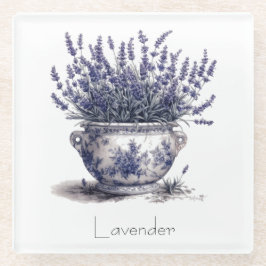 Lavendel in Delfts Blauw aanpasbaar Glazen Onderzetter