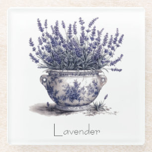 Lavendel in Delfts Blauw aanpasbaar Glazen Onderzetter