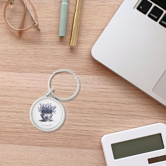 Lavendel in Delfts Blauw, aanpasbaar Sleutelhanger