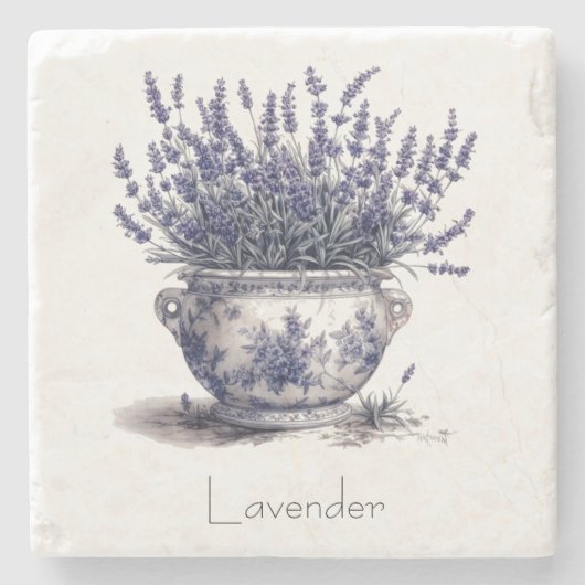 Lavendel in Delfts Blauw aanpasbaar Stenen Onderzetter (Voorkant)