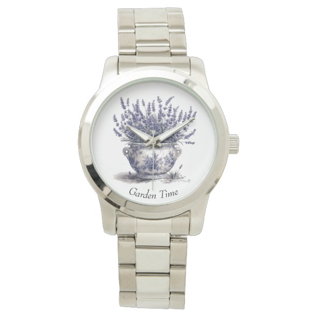 Lavendel in Delfts Blauw Horloge (Voorkant)