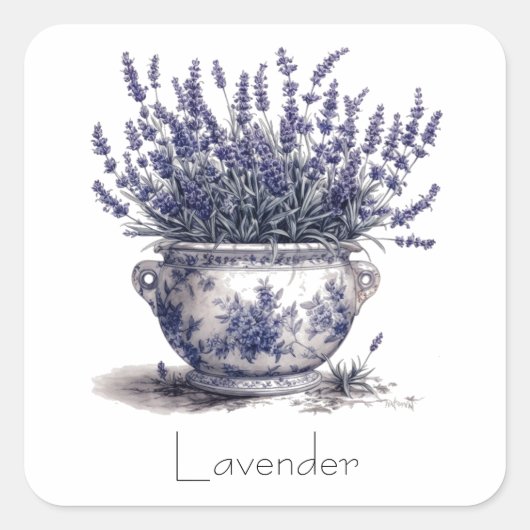 Lavendel in Delfts Blauw Vierkante Sticker (Voorkant)