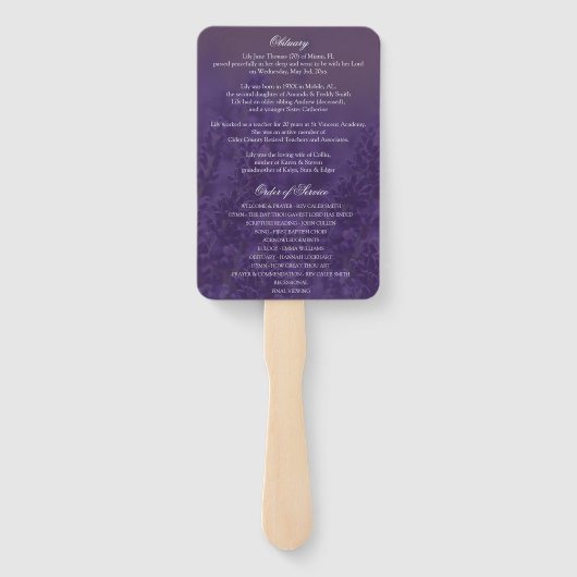 Lavendel in liefdevolle geheugen begrafenisprogram handwaaier (Achterkant)