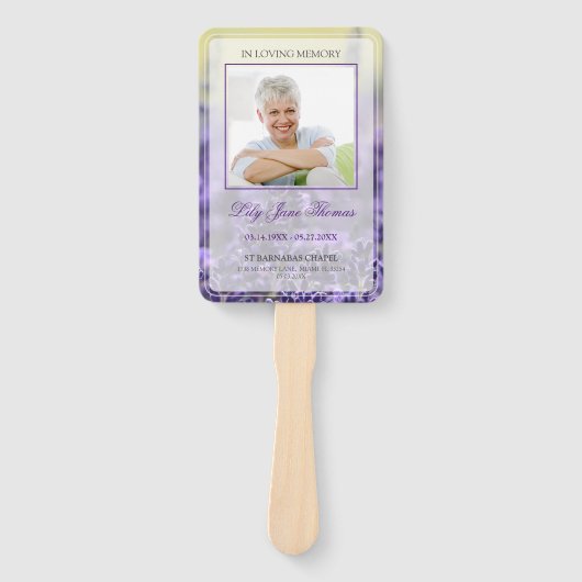 Lavendel in liefdevolle geheugen begrafenisprogram handwaaier (Voorkant)