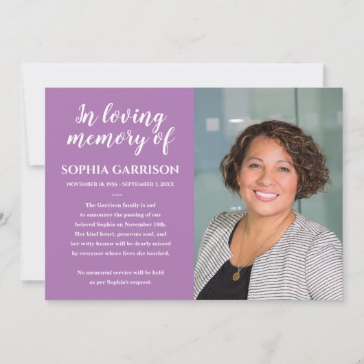 Lavendel in liefdevolle herinnering Fotoaankondigi Kaart (Voorkant)