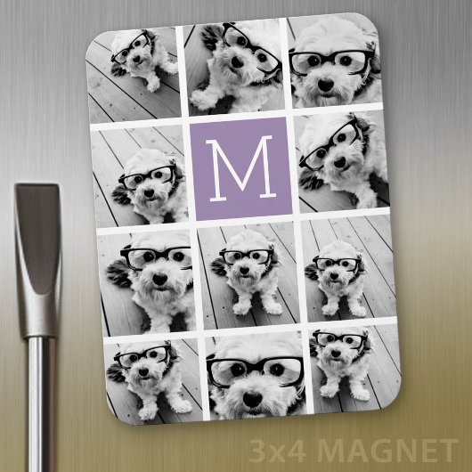 Lavendel Instagram Fotocollage Aangepast Monogram Magneet
