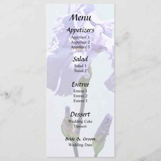 Lavendel Iris en Knoppen Menu (Voorkant)
