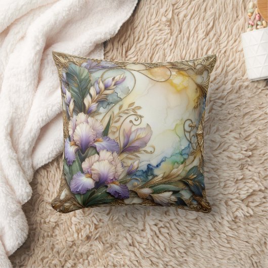  Lavendel Iris Flowers met Gold Scrolling Kussen (Deken)