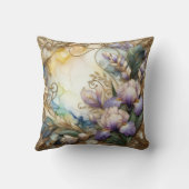  Lavendel Iris Flowers met Gold Scrolling Kussen (Achterkant)