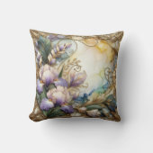  Lavendel Iris Flowers met Gold Scrolling Kussen (Voorkant)