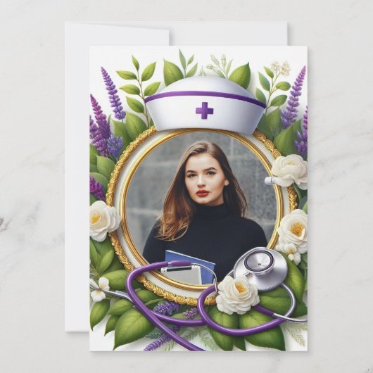 Lavendel & Kamille Nurse Afstuderen uitnodiging (Achterkant)