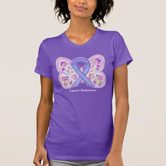 Lavendel Kanker Awareness Lint Vlinder T-shirt (Voorkant)