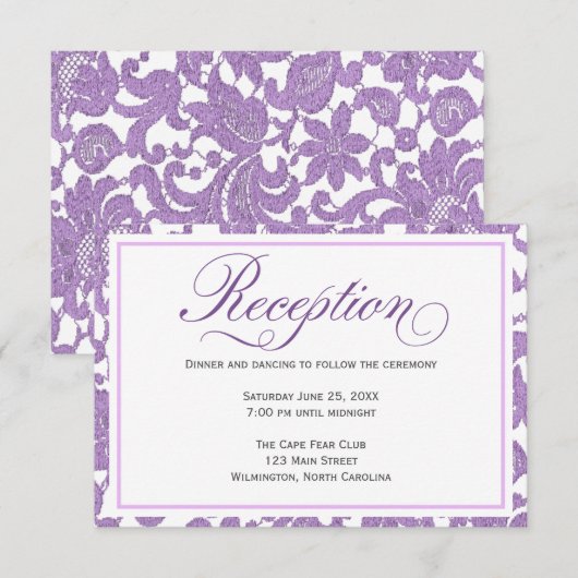 Lavendel Kant Bruiloftsreceptie Enclosurekaart Kaart (Voorkant / Achterkant)