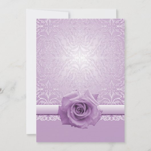 Lavendel Kant Damask Beauty Roos Bruiloft Uitnodig Kaart (Achterkant)