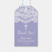 Lavendel Kant Eerste Communie Gift Label Cadeaulabel (Voorkant)