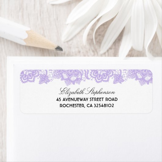 Lavendel Kant Elegante Witte Bruiloft Etiket (Insitu)