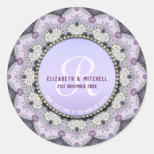 Lavendel Kant Monogram Huwelijk Ronde Sticker