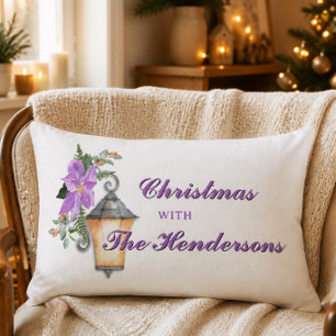 Lavendel Kerst Vintage Lantaarn Aangepaste Naam Kussen