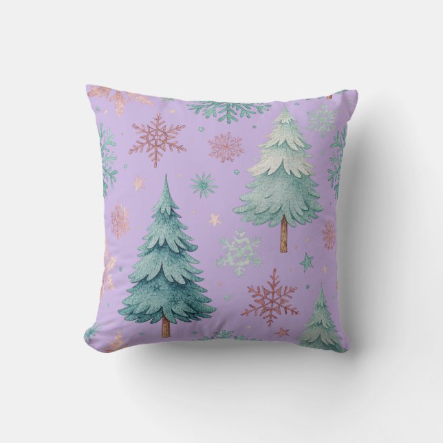 Lavendel Kerstboom en Sneeuwvlok Kussen (Voorkant)