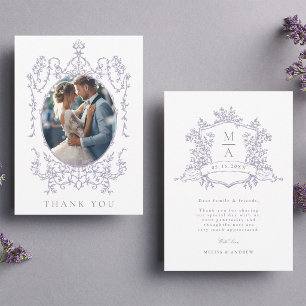 Lavendel Klassieke Bloemrijke Lijst Bruiloftsfoto  Bedankkaart