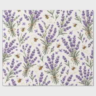 Lavendel & Kleine Bij Cottagecore Botanische Naadl Cadeaupapier