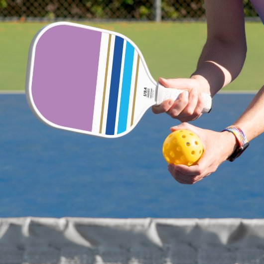 Lavendel Kleurenblok Navy Sky Blue Racing Stripes Pickleball Paddle (Insitu)