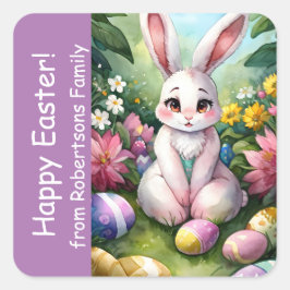Lavendel Kleurrijke Bloemen Konijn Paaseieren Vierkante Sticker