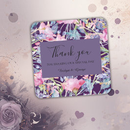 lavendel kleurrijke wildflower groen bruiloft vierkante sticker