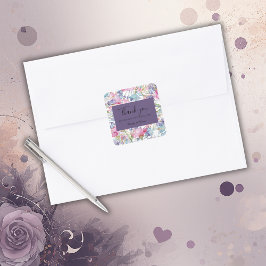 lavendel kleurrijke wildflower groen bruiloft vierkante sticker
