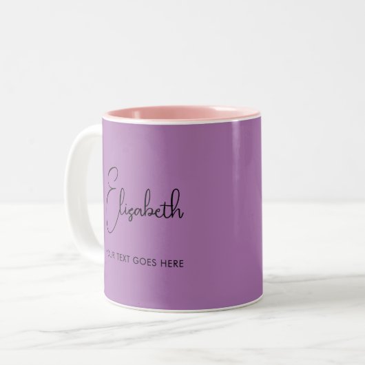 Lavendel koffiemok Script Naam Tekst Sjabloon Tweekleurige Koffiemok (Voorkant links)