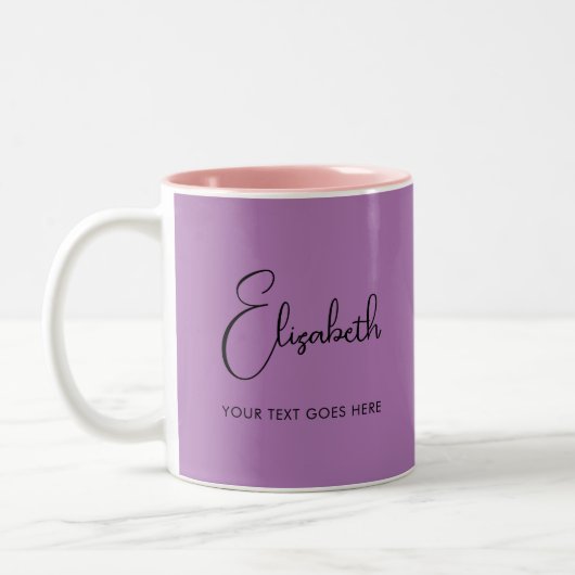 Lavendel koffiemok Script Naam Tekst Sjabloon Tweekleurige Koffiemok (Links)