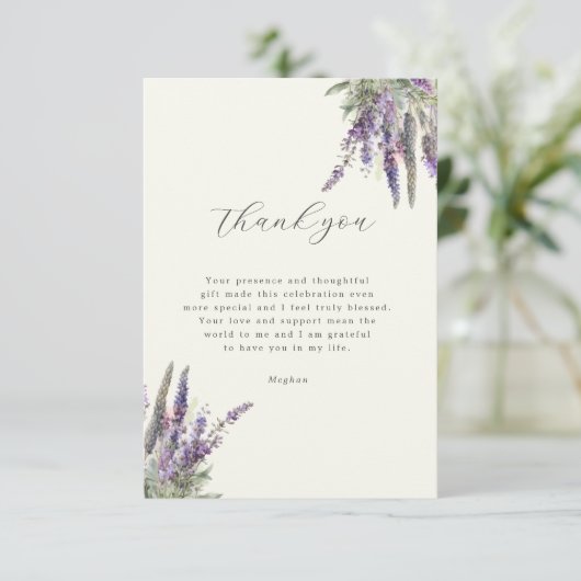 Lavendel Koninklijke Bloem Bruiloft Feest Dankkaar Bedankkaart (Staand voorkant)