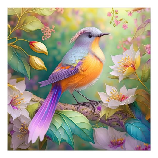 Lavendel Kop Oranje Borst Fantasie Vogel Foto Afdruk (Voorkant)